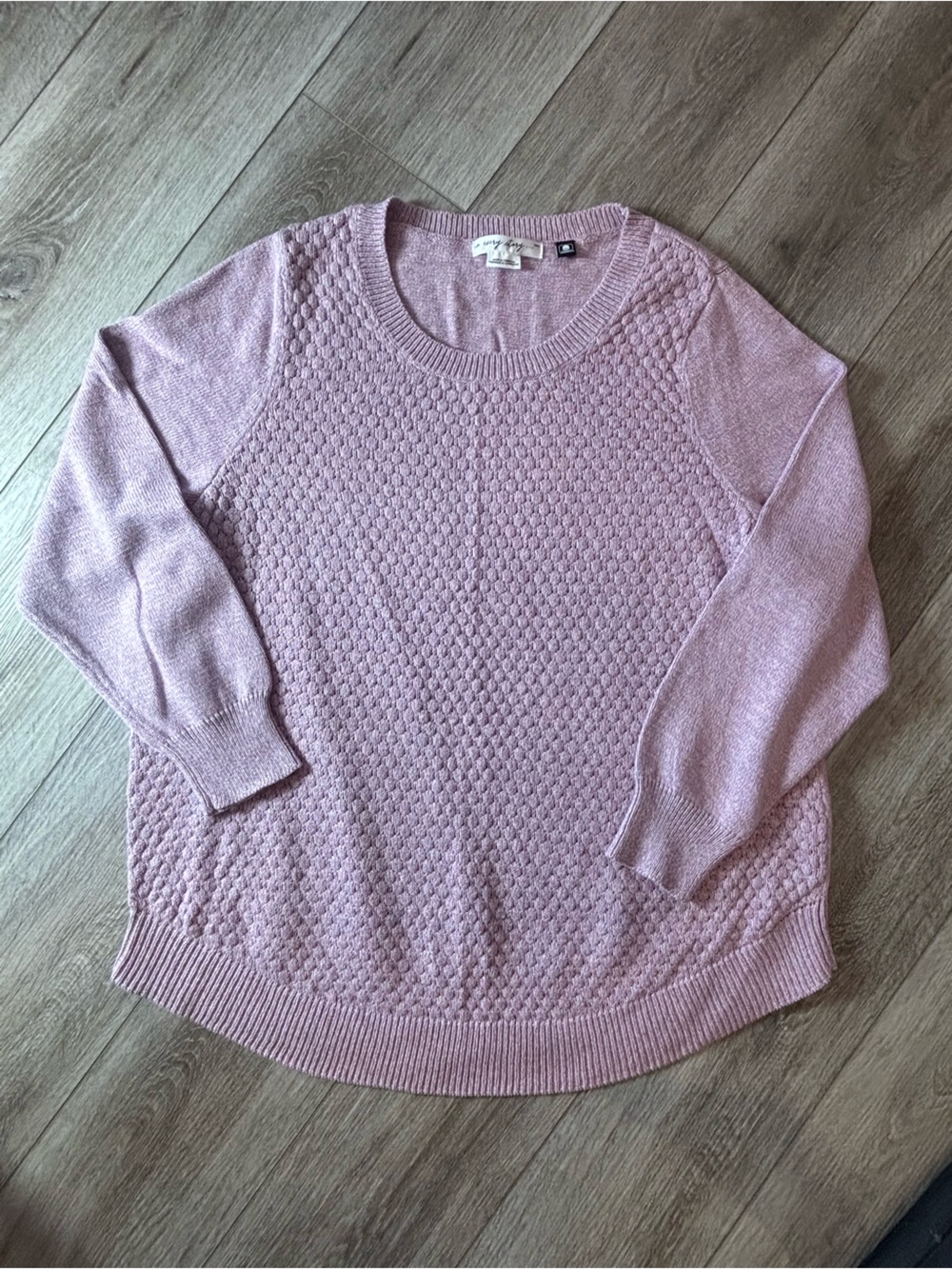 Light Pink Marled Cotton Scoop Neck Sweater - 1X